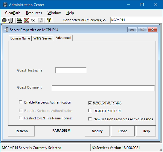 Administration Center advanced properties tab