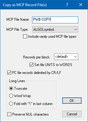 Explorer Extensions Copy as MCP Record File(s) dialog box