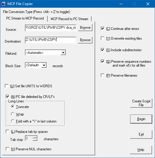 MCP File Copier PC Stream to MCP Record Tab