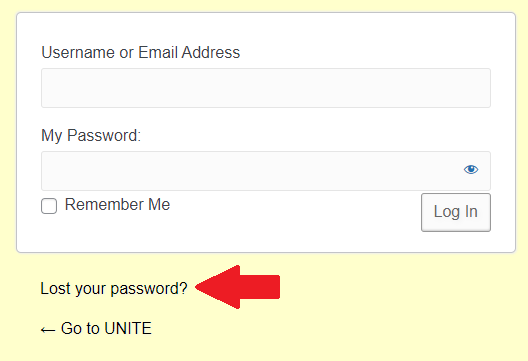 UNITE login page showing the Lost your password link.
