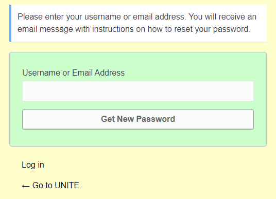 UNITE password reset page